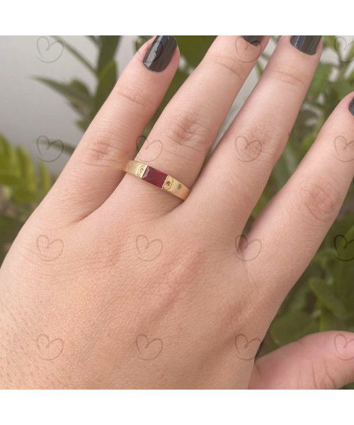 Anel Formatura Reto Retangular Unissex com Pedras Ouro 18k