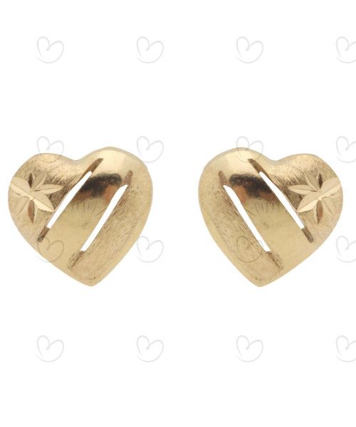 Brinco Coração Fosco e Diamantado 6mm Ouro 18k