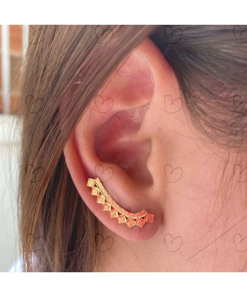 Brinco Ear Cuff Quadrado Diamantado Ouro 18k