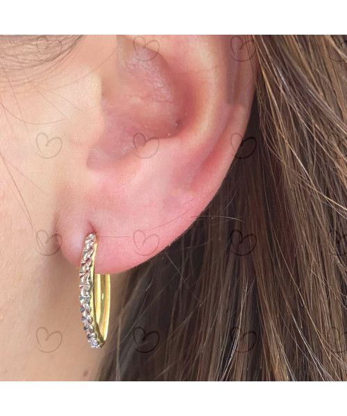 Brinco Argola Navete Bicolor Com Falso Brilhante Ouro 18k
