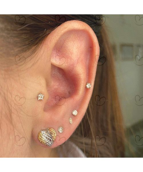 Brinco Coração Tricolor Diamantado Ouro 18k