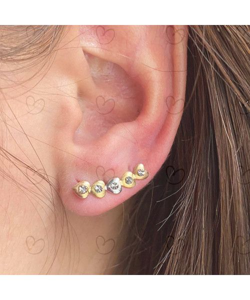Brinco Ear Cuff Cinco Corações Tricolor Ouro 18k