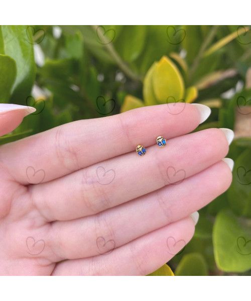 Brinco Baby Joaninha Azul Ouro 18k