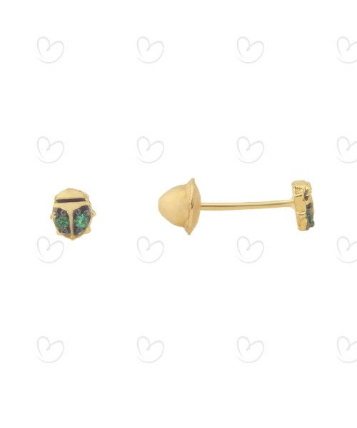 Brinco Baby Joaninha Verde Ouro 18k
