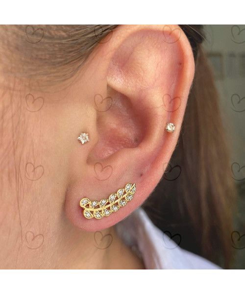 Brinco Ear Cuff Ramo Ouro 18k