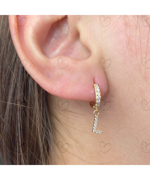 Brinco Argola Mini Cravejada com Letra L Ouro 18k