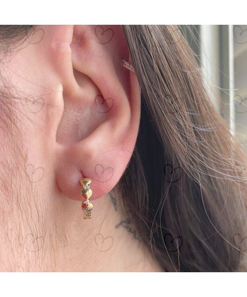Brinco Argola 3 Corações Ouro 18k