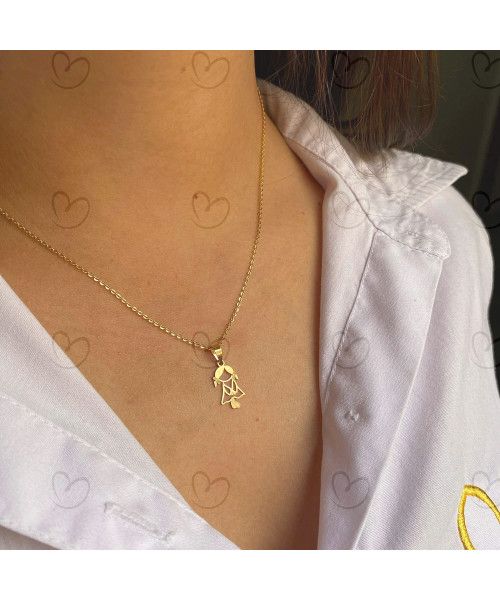 Pingente Menina Laço com Detalhe Fosco Ouro 18k