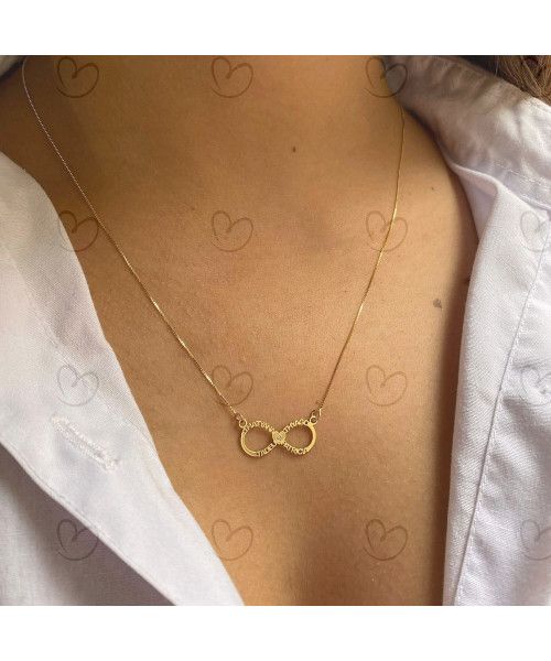 Gargantilha Infinito com Quatro Nomes Personalizados Ouro 18k