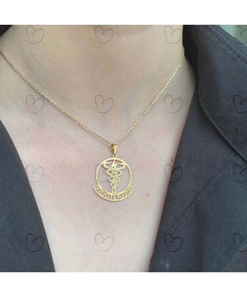 Pingente Fisioterapia Escrito Ouro 18k
