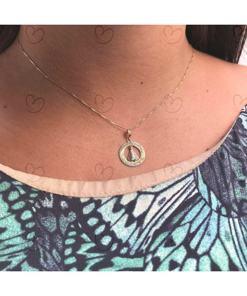 Pingente Nossa Senhora Aparecida Redonda Pequena Ouro 18k