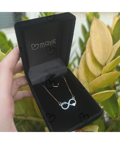 Gargantilha Pet Infinito com Patinhas e Coração Ouro 18k