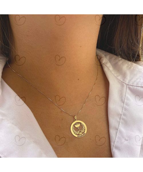 Pingente Profissão Farmácia Redondo Ouro 18k