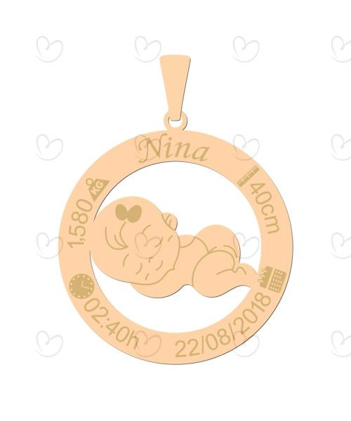 Pingente Menina Nascimento Personalizado Ouro 18k