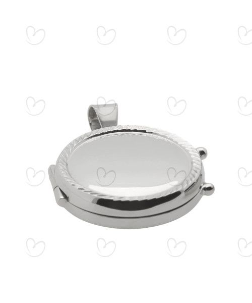 Pingente Relicário Redondo Liso com Diamantados Ouro Branco 18k