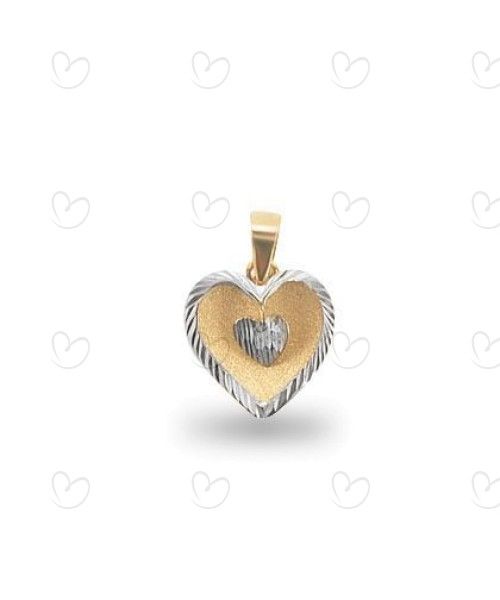 Pingente Coração Bicolor Diamantado e Fosco Ouro 18k