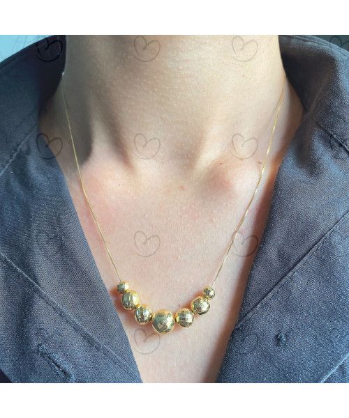 Gargantilha Sete Bolas Diamantada 45cm Com Ajuste em 40cm Ouro 18k