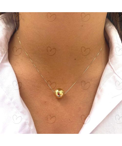 Gargantilha Bola Diamantada 12mm Ouro 18k