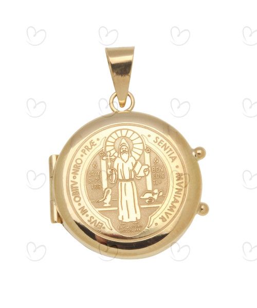 Pingente Relicário Redondo São Bento Ouro 18k