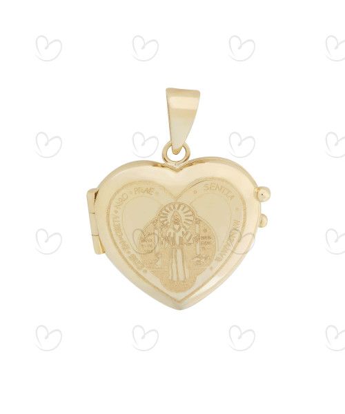 Pingente Relicário Coração São Bento Ouro 18k