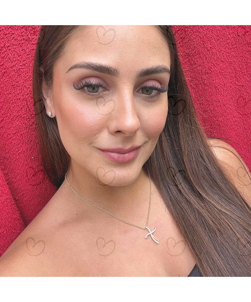 Pingente Cruz Curva com Zircônia Grande Ouro 18k