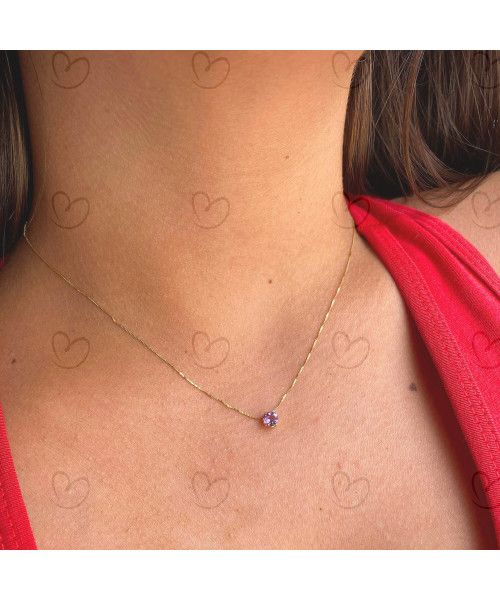 Gargantilha Ponto de Luz com Pedra Natural 4.5mm Ouro 18k