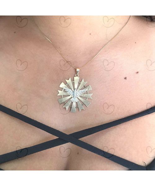 Pingente Mandala Espirito Santo com 88 Zircônias Ouro 18k
