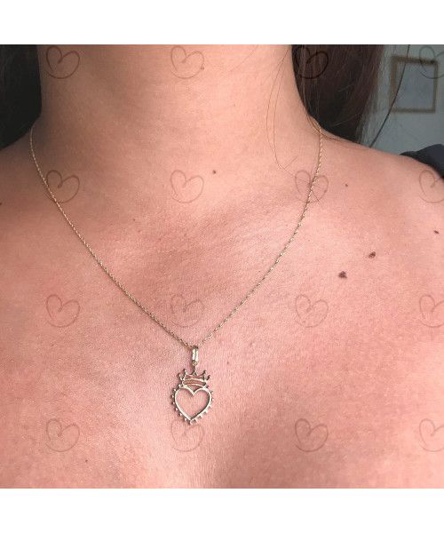 Pingente Coroa com Coração Liso Ouro 18k