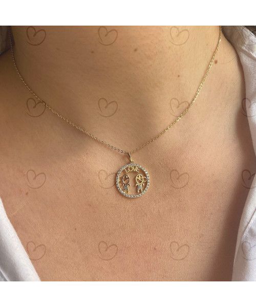 Pingente Filhos Love Redondo Cravejado Ouro 18k