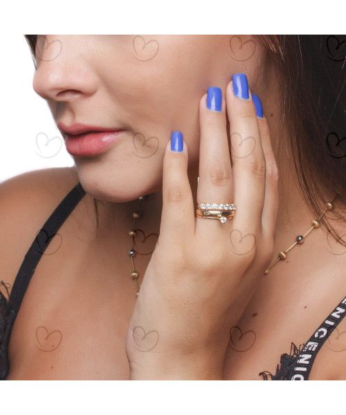 Anel Meia Aliança com Zirconias de 3mm Ouro 18k