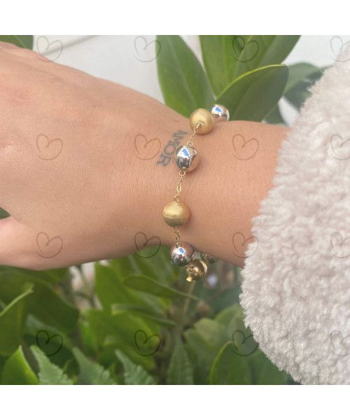 Pulseira Bola 9mm Lisa/Fosca Bicolor Ouro 18k