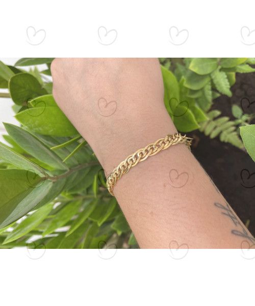 Pulseira Malha Romana Achatada Média 19cm Ouro 18k