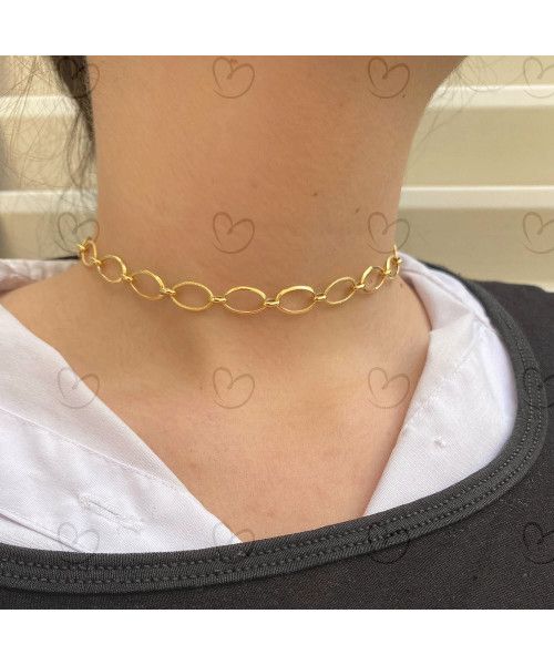 Choker Elos Ovais Lisos e Foscos Ouro 18k