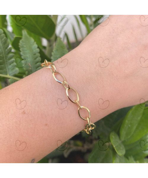 Pulseira Elos Navete Liso Ouro 18k