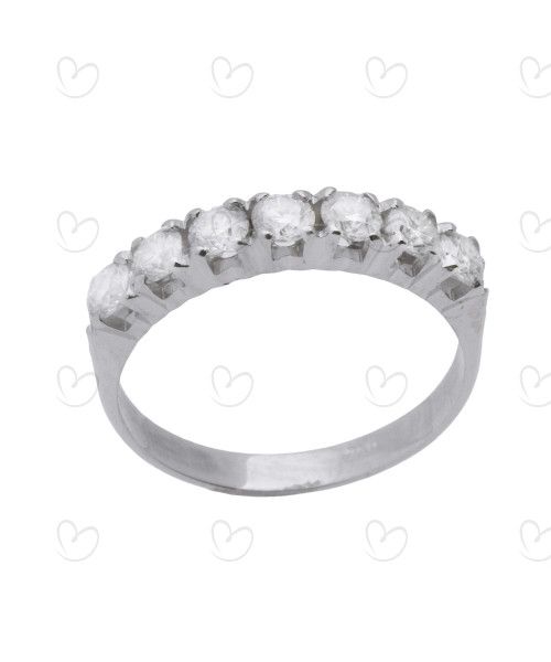 Anel Meia Aliança com Diamantes de 10 pontos Ouro Branco 18k
