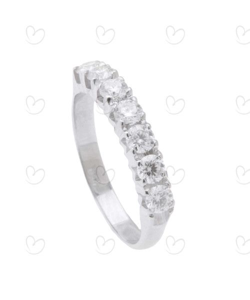 Anel Meia Aliança com Zirconias de 3mm Ouro Branco 18k