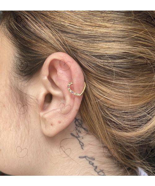 Piercing Argola Coração Rainbow Ouro 18k
