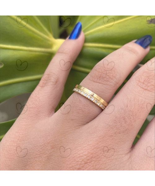 Aliança Quadrada 3.5mm Com Diamantes Ouro 18k