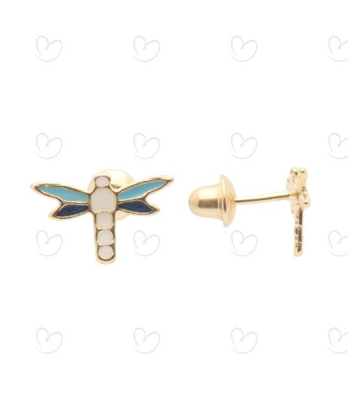 Brinco Baby de Libélula com Resina Ouro 18k