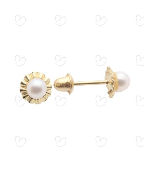 Brinco Baby Flor com Pérola 2.9mm Ouro 18k