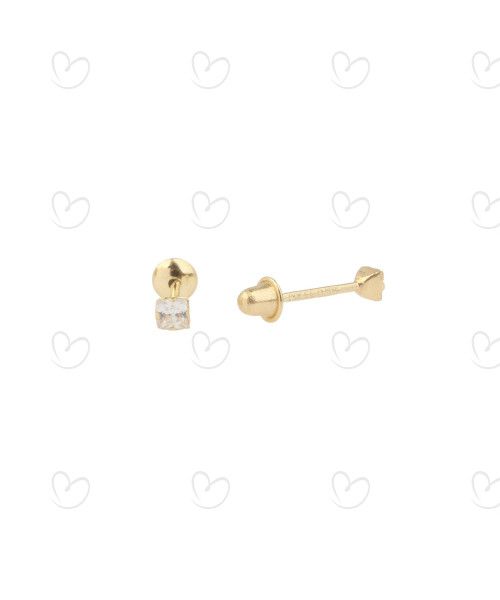 Brinco Baby Quadradinho Branco Ouro 18k