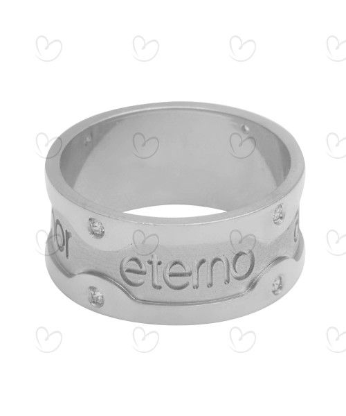 Aliança Amor Eterno com Pedras Ouro Branco 18k
