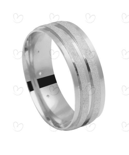 Aliança Comfort com Pedras e Detalhes Diamantados Ouro Branco 18k