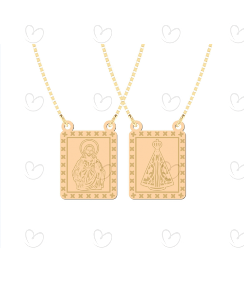 Escapulário Nossa Senhora Aparecida e Jesus Ouro 18k