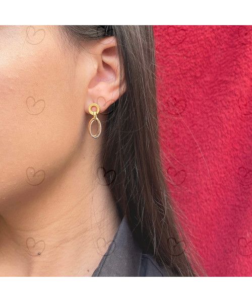 Brinco Tricolor com Elos em Ouro 18k