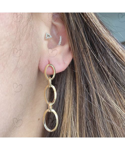 Brinco Três Elos Grandes Ouro 18k