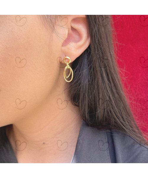 Brinco Elos Liso e Diamatado em Ouro 18k