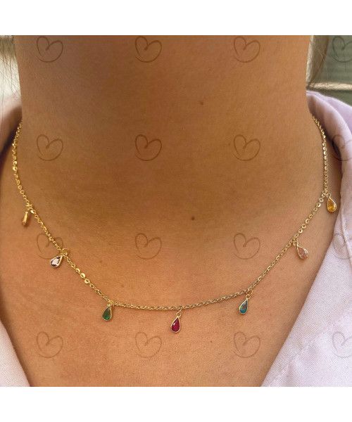 Choker Gotas Coloridas Ouro 18k