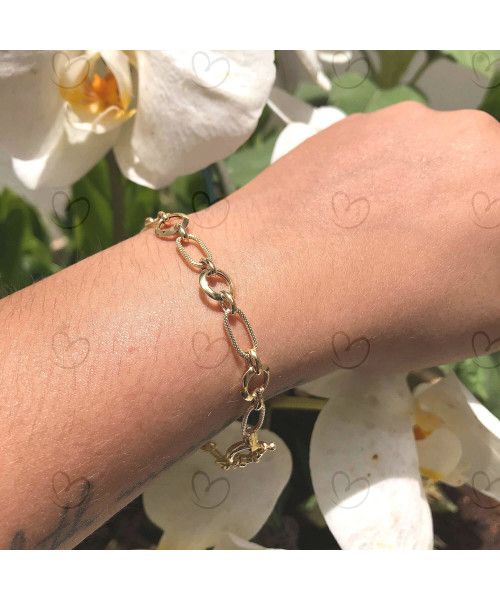 Pulseira Mix de Malhas Elo Oval e Redondo 19cm Ouro 18k