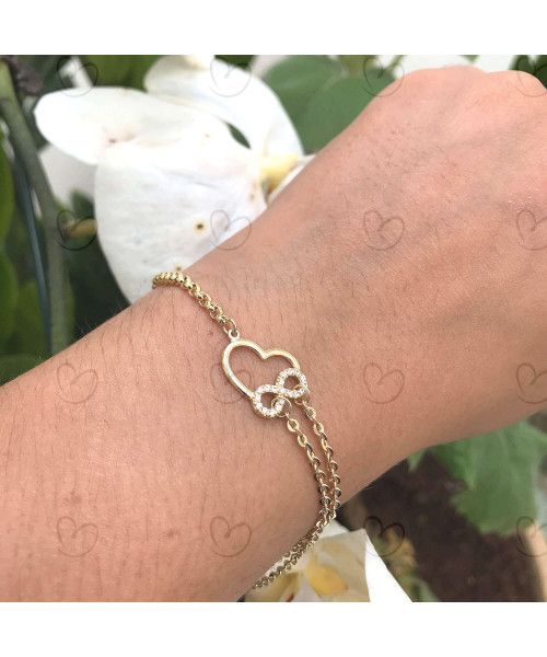 Pulseira Mix de Malhas Coração com Infinito Ouro 18k